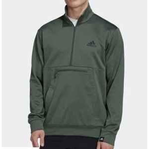 NWT Men’s adidas Aeroready Half-Zip Top Fleece Pullover Green Oxide/Black LG